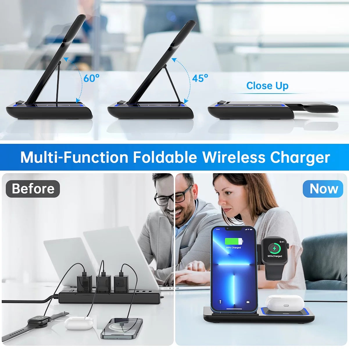 Wireless Charger, 18W Fast Iphone Charging Station for Iphone, Airpods, Apple Watch (W/ QC3.0 Adapter)