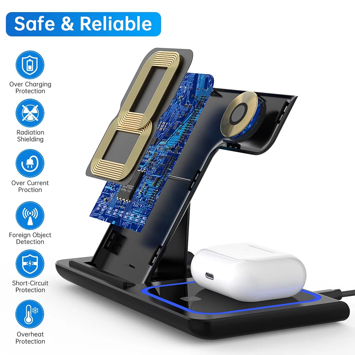 Wireless Charger, 18W Fast Iphone Charging Station for Iphone, Airpods, Apple Watch (W/ QC3.0 Adapter)