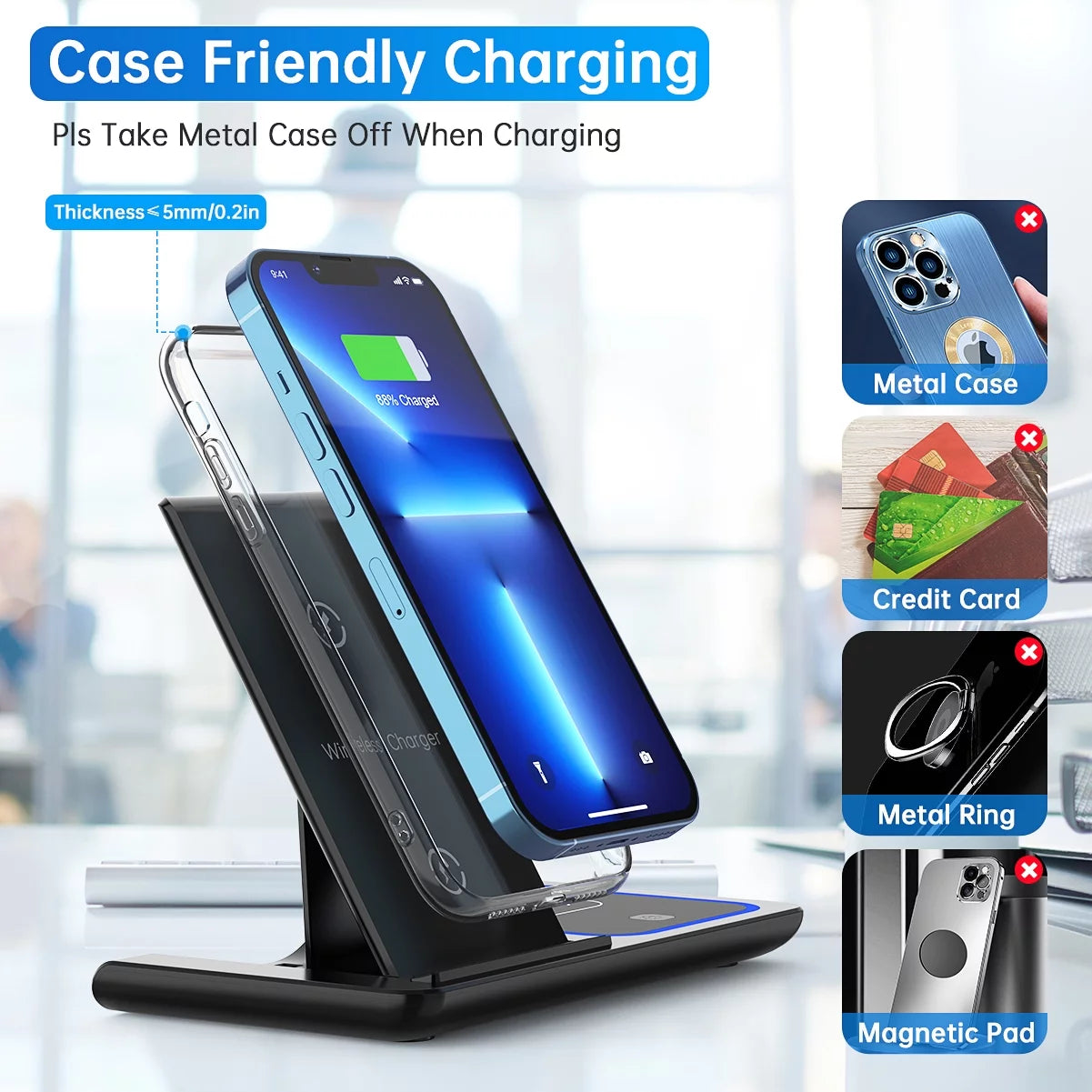 Wireless Charger, 18W Fast Iphone Charging Station for Iphone, Airpods, Apple Watch (W/ QC3.0 Adapter)