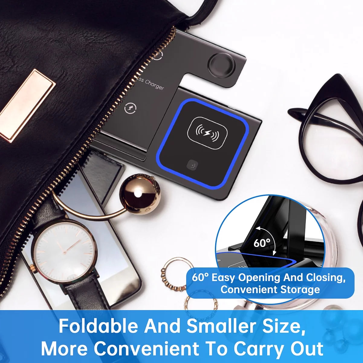 Wireless Charger, 18W Fast Iphone Charging Station for Iphone, Airpods, Apple Watch (W/ QC3.0 Adapter)