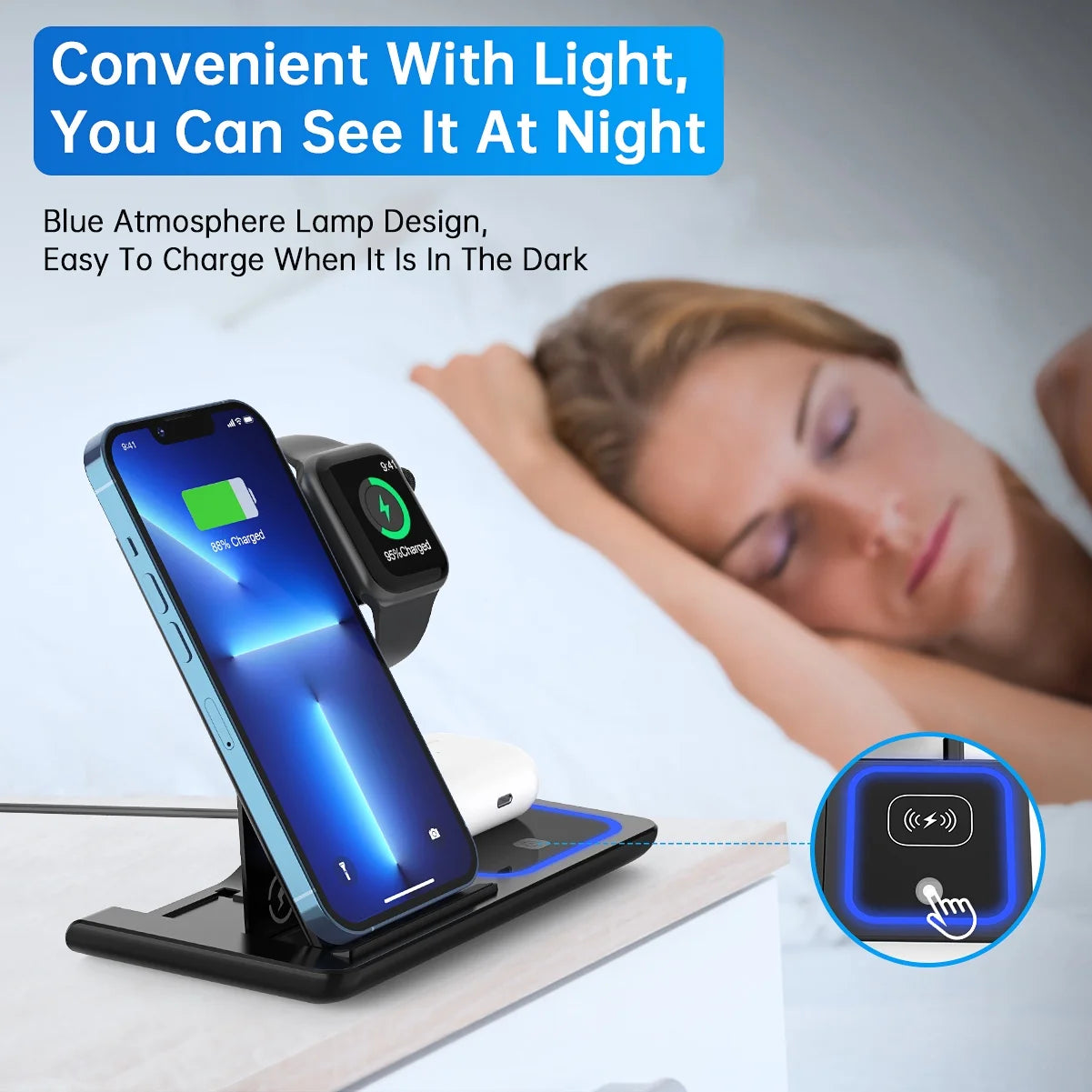 Wireless Charger, 18W Fast Iphone Charging Station for Iphone, Airpods, Apple Watch (W/ QC3.0 Adapter)
