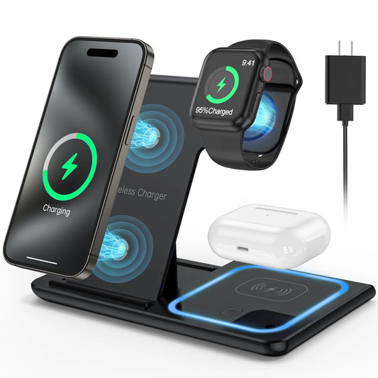 Wireless Charger, 18W Fast Iphone Charging Station for Iphone, Airpods, Apple Watch (W/ QC3.0 Adapter)