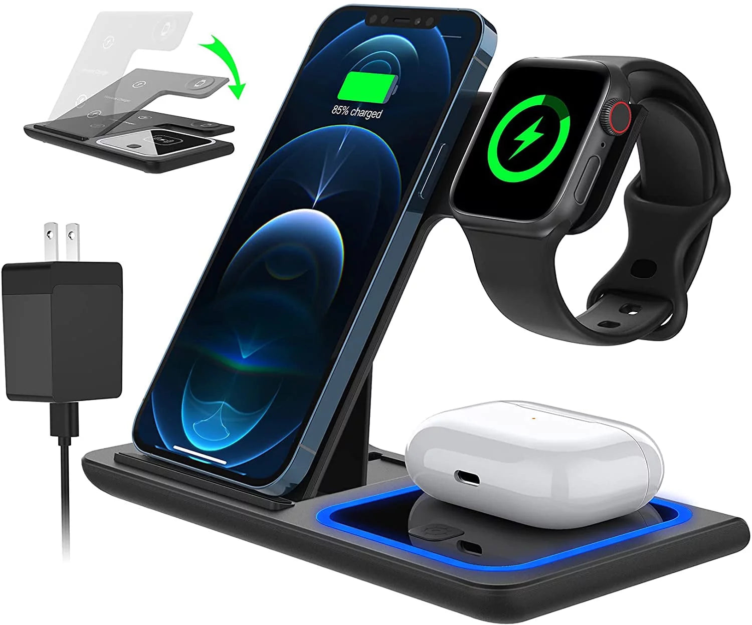 Wireless Charger, 18W Fast Iphone Charging Station for Iphone, Airpods, Apple Watch (W/ QC3.0 Adapter)