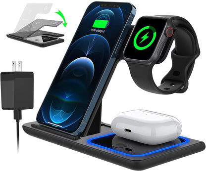 Wireless Charger, 18W Fast Iphone Charging Station for Iphone, Airpods, Apple Watch (W/ QC3.0 Adapter)